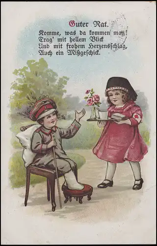 Humor-Ansichtskarte Guter Rat, EF 7 1/2 Pf. Germania BAD MÜNSTER a. STEIN 7.7.17