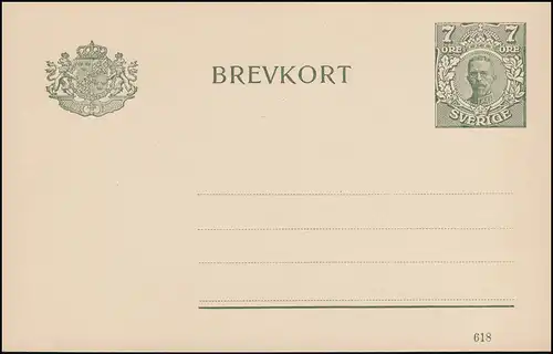 Suède Carte postale P 33 Brevkort König Gustav Date d'impression 618, ** frais de port