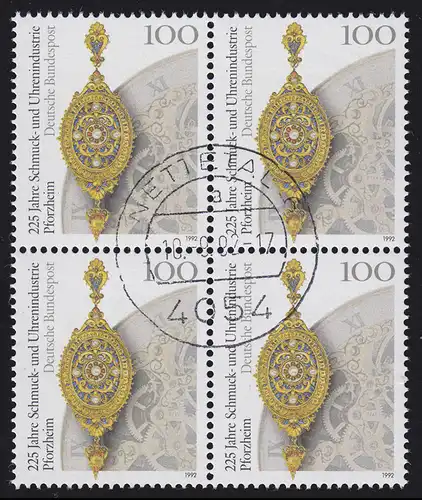 1628 Industrie des bijoux et des montres: bloc quadruple, timbre plein centrique NETTETAL