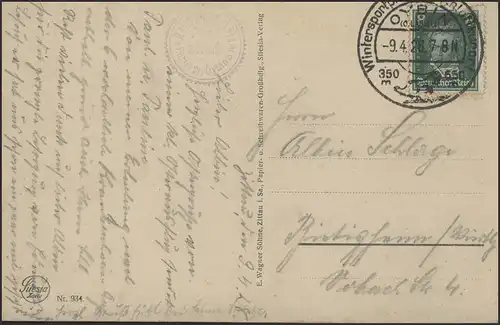 Carte de vue Oybin avec haute forêt et cassis, SSt Wintersport 9.4.28