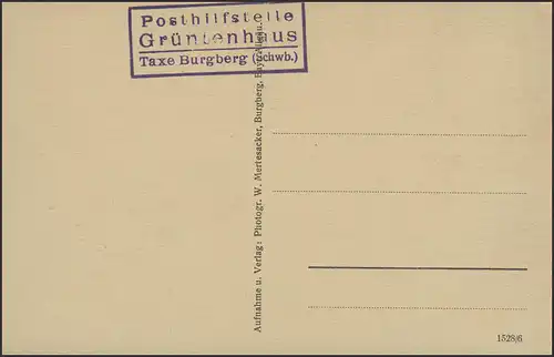 Carte postale Grüntenhaus, cachets Service postal Gruntenhouse, non utilisé