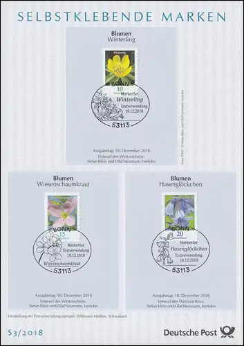 ETB S3/2018 SELBSTKLEBENDE: Blumen 3430, 3431 und 3432