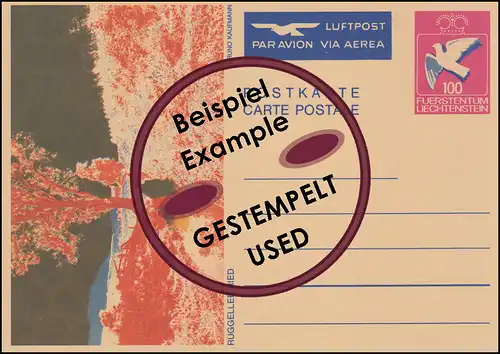 Liechtenstein Postkarte P 84 Taube: Ruggeller Ried (Luftpost eingedruckt), O