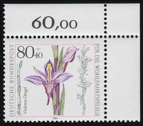 1227 Wund Orchidées 80+40 Pf ** coin o.r.
