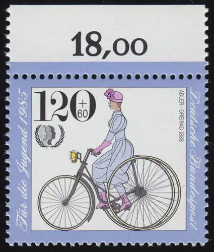 1245 Jeunes Bicyclettes historiques 120+60 Pf ** Oberrand