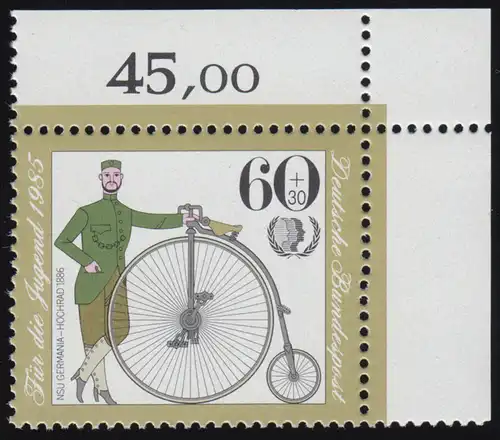 1243 Jugend Historische Fahrräder 60+30 Pf ** Ecke o.r.