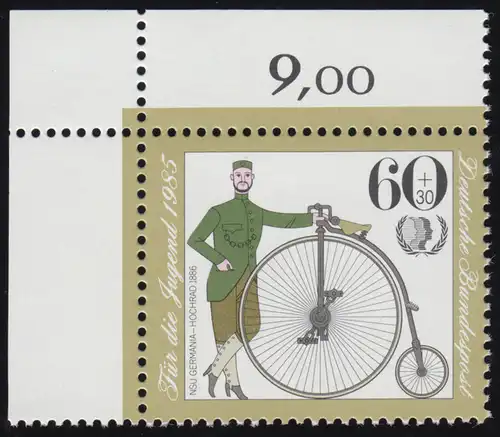 1243 Jugend Historische Fahrräder 60+30 Pf ** Ecke o.l.