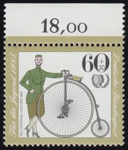1243 Jeunes Bicyclettes historiques 60+30 Pf ** Oberrand