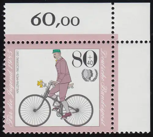 1244 Jugend Historische Fahrräder 80+40 Pf ** Ecke o.r.