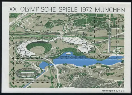 Block 7 Olympiapark mit PLF weißer Fleck links unten am Fernsehturm, **