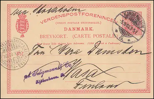 Dänemark Postkarte Wappen im Oval 10 Öre KJOBENHAVN 5.9.1903 nach VASA