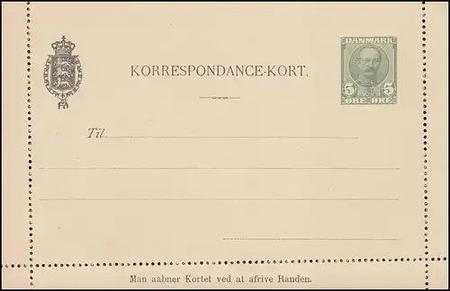 Dänemark Kartenbrief K 26 König Frederik VIII 5 Öre 1910, ungebraucht