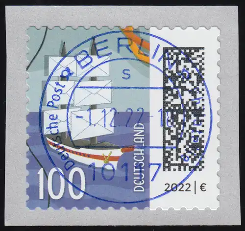 3653 Briefsegler 100 Cent sk aus 500er mit UNGERADER Nummer, EV-O VS Berlin