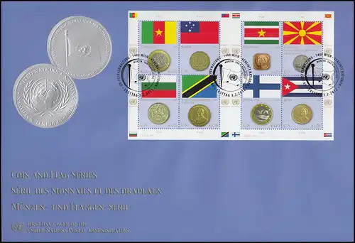 Nations unies Vienne 738-745 drapeaux et pièces: Petit arc sur le FDC de bijoux WIENNE 2012