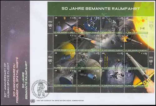 UNO Wien 699-714 50 Jahre bemannte Raumfahrt: ZD-Bogen auf Schmuck-FDC WIEN 2011