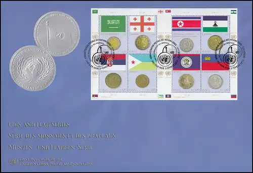 UNO Genf 780-787 Flaggen und Münzen 2012: Kleinbogen auf Schmuck-FDC ESSt Genf 