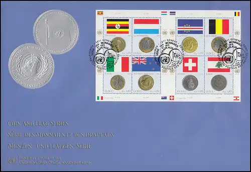 UNO Genf 553-560 Flaggen und Münzen 2006: Kleinbogen Schmuck-FDC ESSt Genf 
