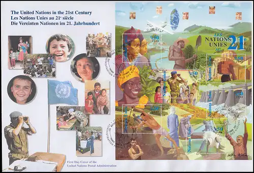 L'ONU Genève Bloc 14 L ' ONU au 21ème siècle: Block sur le FDC de bijoux Genève 2000