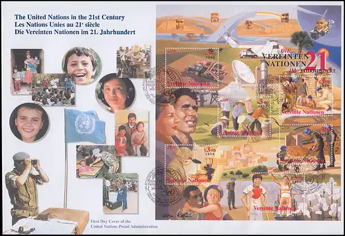UNO Wien Block 13 Die UNO im 21. Jahrhundert, Block auf Schmuck-FDC WIEN 2000