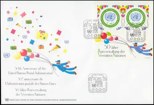 UNO Wien Block 15 50 ans Administration postale UNPA: Bloc sur bijoux FDC WIENNE 2001