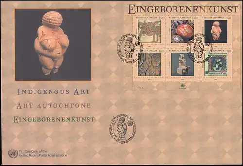 UNO Wien Block 18 Indigene Kunst Afrika - Block auf Schmuck-FDC WIEN 2000