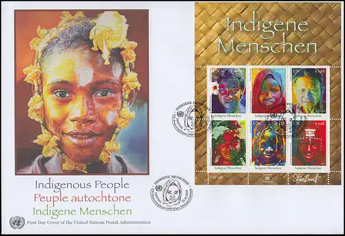 UNO Wien Block 29 Indigene Menschen - Block auf Schmuck-FDC WIEN 2010