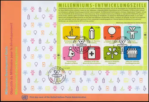 UNO Wien 612-619 Millenniums-Entwicklungsziele: Kleinbogen Schmuck-FDC WIEN 2009