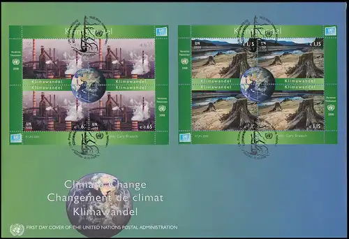 UNO Wien Block 23 + Block 24 Klimawandel: beide Kleinbogen Schmuck-FDC WIEN 2009