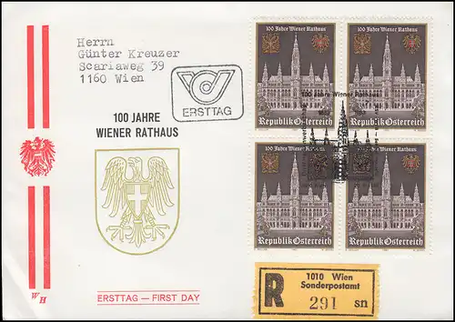 Autriche 1752 Hôtel de ville Vienne Bijoux-R-FDC VIENNE 23.9.1983 Spécial R-Zetztel