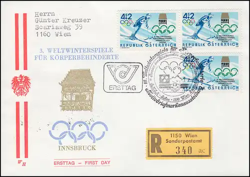 Österreich 1765 Weltwinterspiele für Körperbehinderte Schmuck-R-FDC WIEN 1984