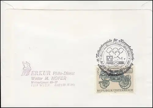 Österreich 1765 Weltwinterspiele für Körperbehinderte Schmuck-R-FDC WIEN 1984