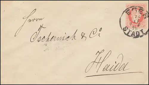 Österreich Umschlag 60 I aus EGER STADT 14.11.1879 nach HAIDA 15.11.79
