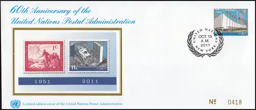 Nations Unies New York 1243 Bâtiment des Nations unies 5 dollars 2011: Lettre de bijoux de marque N.Y. 13.10.11