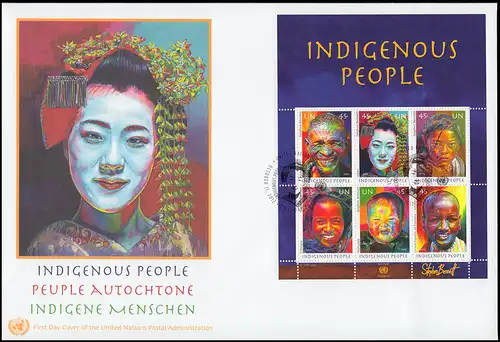 UNO New York Block 38 Indigene Menschen 2012 - Block auf Schmuck-FDC N.Y.