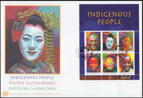 UNO New York Block 38 Indigene Menschen 2012 - Block auf Schmuck-FDC N.Y.