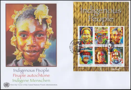 UNO New York Block 35 Indigene Menschen 2010 - Block auf Schmuck-FDC N.Y.
