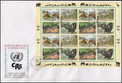 UNO New York 831-834 Gefährdete Arten Fauna Kleinbogen auf Schmuck-FDC N.Y. 2000