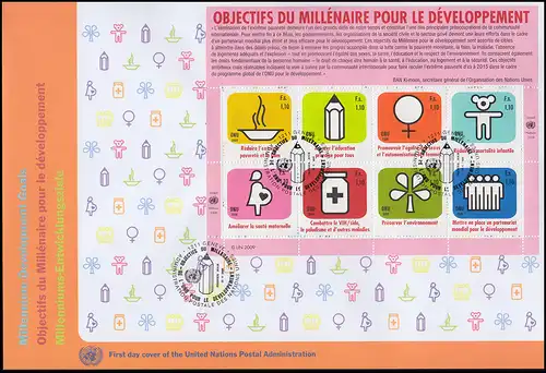 Nations unies Genève 654-661 Objectifs du millénaire pour le développement - Petit arc de bijoux-FDC 2009