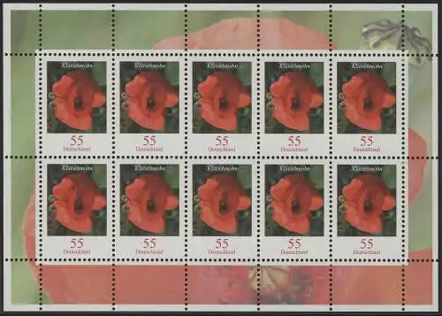 2472 Blumen 55 Cent Klatschmohn - Zehnerbogen ** postfrisch