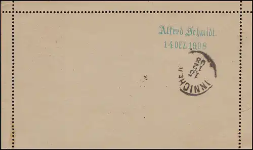 Autriche Carte 45b de VIENNE 76 6c 14.12.1908 vers INSCHE 15.12.08