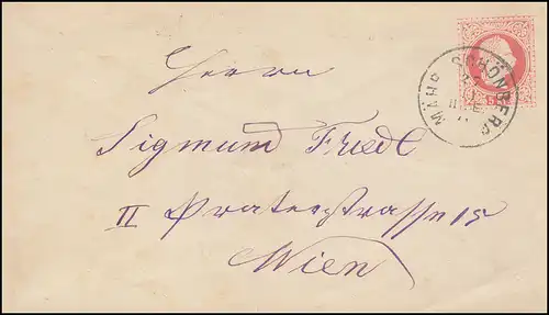 Autriche - couverture 60 I de MÄHR. SCHÖNBERG 27.11.1878 vers LEOPOLDSTADT WIENNE