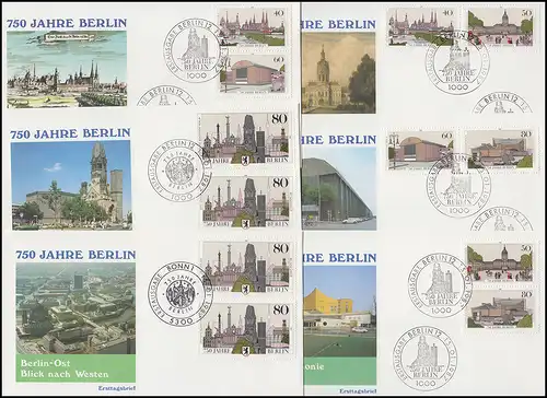 750 Jahre Berlin: Zusammendrucke aus Block 8 und Bogenmarken, 6 FDC Berlin/Bund