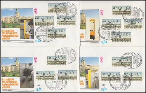 ATM Berlin 14 Werte 10-300 Pf - Satz auf  4 FIDACOS-FDC mit ESSt Berlin 4.5.1987