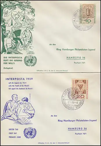 310a-311a INTERPOSTA 1959 - jeu sur 2 Bijoux-FDC ESSST HAMBURG 22.5.59