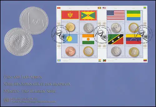UNO New York 1379-1386 Flaggen und Münzen, Keinbogen auf Schmuck-FDC N.Y. 2013