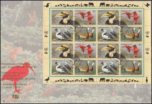 Nations unies New York 925-928 Espèces menacées Oiseaux Petit arc sur le FDC de bijoux N.Y. 2001