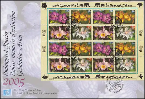 UNO New York 973-976 Gefährdete Arten Orchideen: Kleinbogen Schmuck-FDC 2005