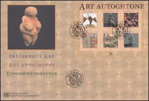 UNO Genf Block 19 Indigene Kunst 2004 - Block auf Schmuck-FDC Genf