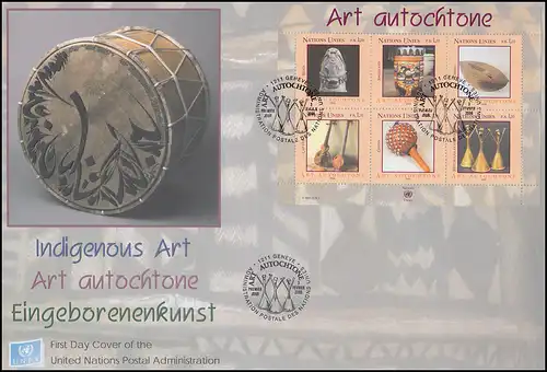 UNO Genf Block 21 Indigene Kunst 2006 - Block auf Schmuck-FDC Genf