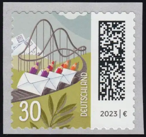 3740 Monde des Lettres: Poste 30 cents, autocollant, ** frais de port